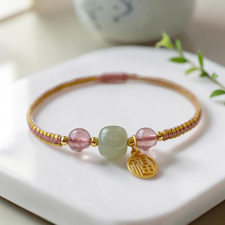 Red Agate & Jade Bracelet — Lotus Calming String