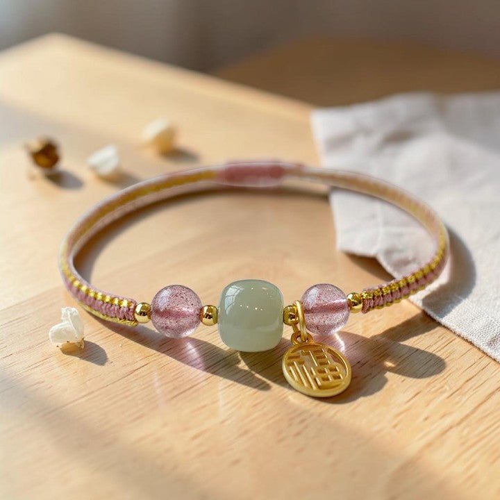 Red Agate & Jade Bracelet — Lotus Calming String