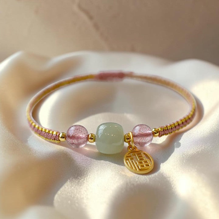 Red Agate & Jade Bracelet — Lotus Calming String