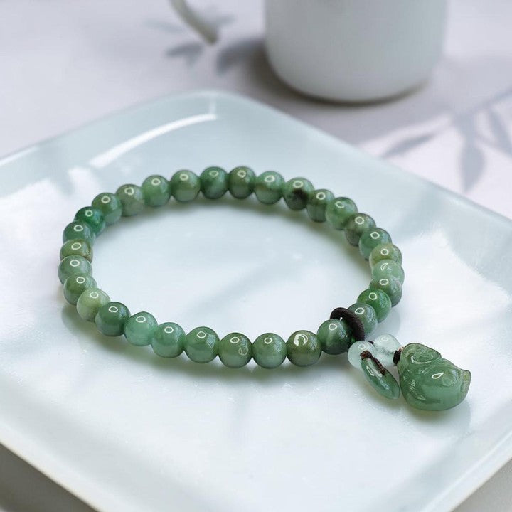 Laughing Buddha Cyan Bracelet — Cyan Jade Calming Charm