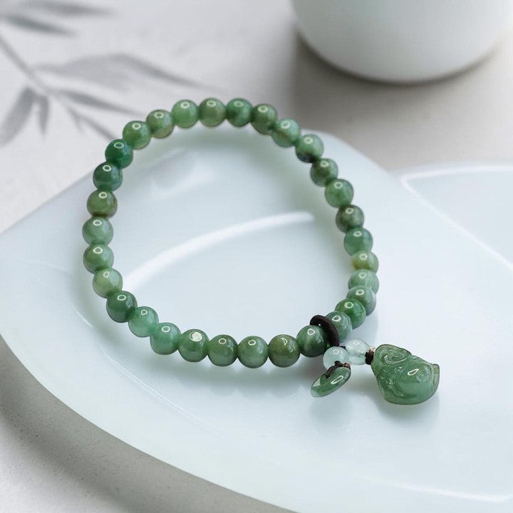 Laughing Buddha Cyan Bracelet — Cyan Jade Calming Charm
