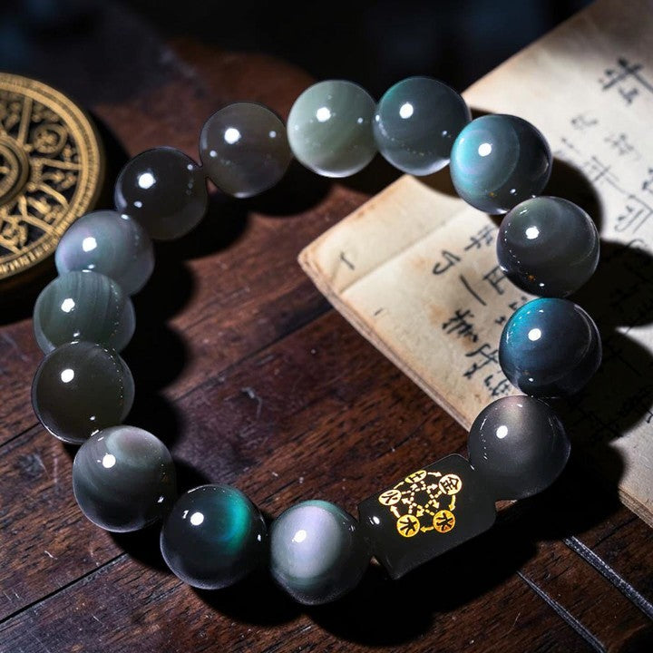 Buddhaechoes Natural Rainbow Obsidian Bracelet — Mindful Harmony