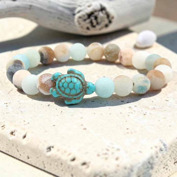 Turtle & Turquoise Sea Stone Bracelet — Cultural & Spiritual Charm