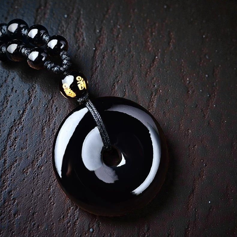 Tibetan Obsidian Necklace - Protection