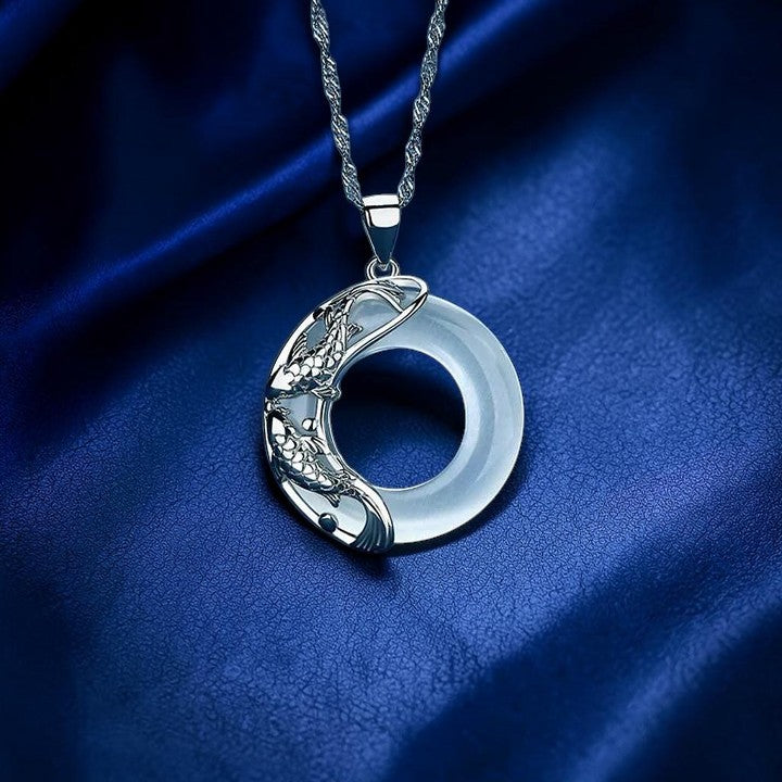 Natural White Jade Koi Necklace — Symbol of Prosperity & Balance