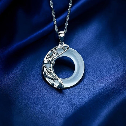 Natural White Jade Koi Necklace — Symbol of Prosperity & Balance