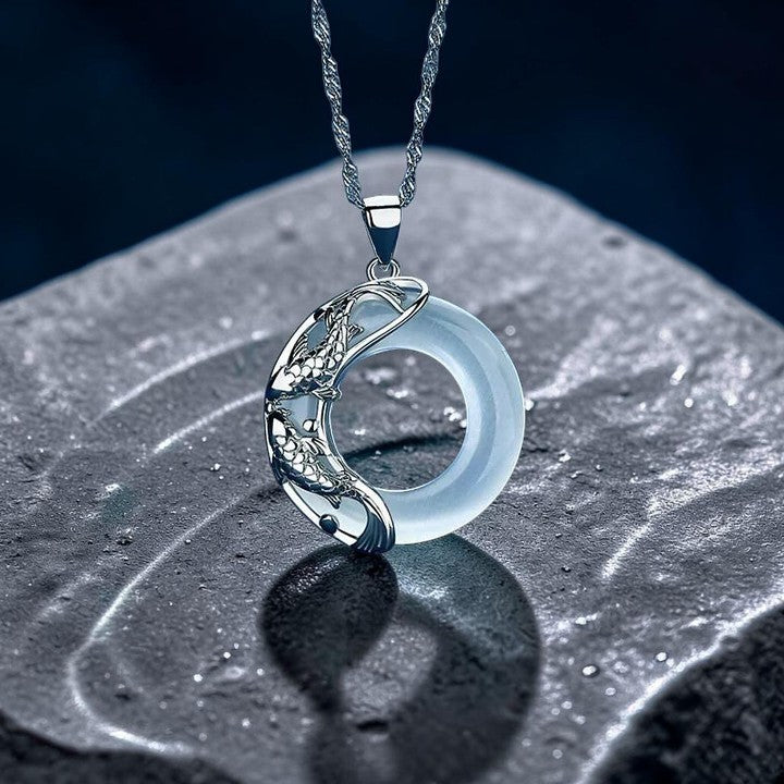 Natural White Jade Koi Necklace — Symbol of Prosperity & Balance