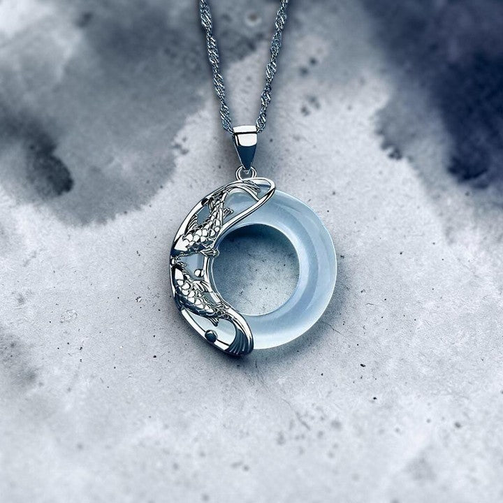 Natural White Jade Koi Necklace — Symbol of Prosperity & Balance
