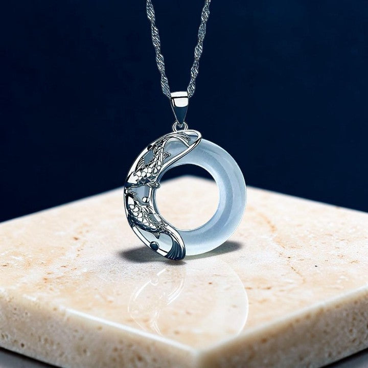 Natural White Jade Koi Necklace — Symbol of Prosperity & Balance