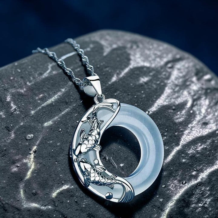 Natural White Jade Koi Necklace — Symbol of Prosperity & Balance