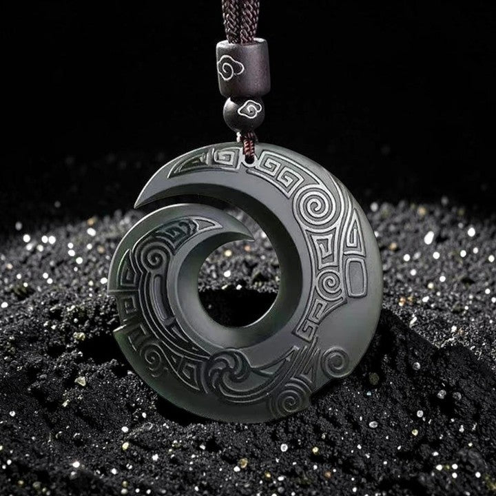 Harmony & Peace Necklace - Design Pattern Hetian Cyan Jade Peace Buckle Pendant