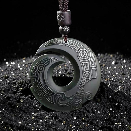 Harmony & Peace Necklace - Design Pattern Hetian Cyan Jade Peace Buckle Pendant