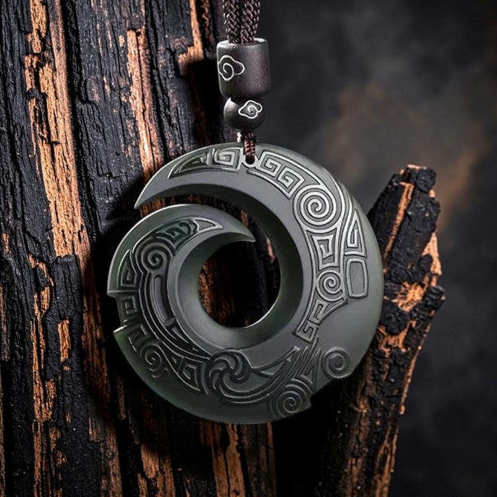 Harmony & Peace Necklace - Design Pattern Hetian Cyan Jade Peace Buckle Pendant