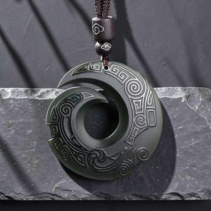 Harmony & Peace Necklace - Design Pattern Hetian Cyan Jade Peace Buckle Pendant