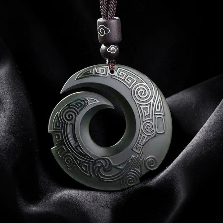 Harmony & Peace Necklace - Design Pattern Hetian Cyan Jade Peace Buckle Pendant
