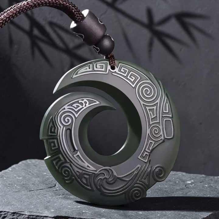 Harmony & Peace Necklace - Design Pattern Hetian Cyan Jade Peace Buckle Pendant