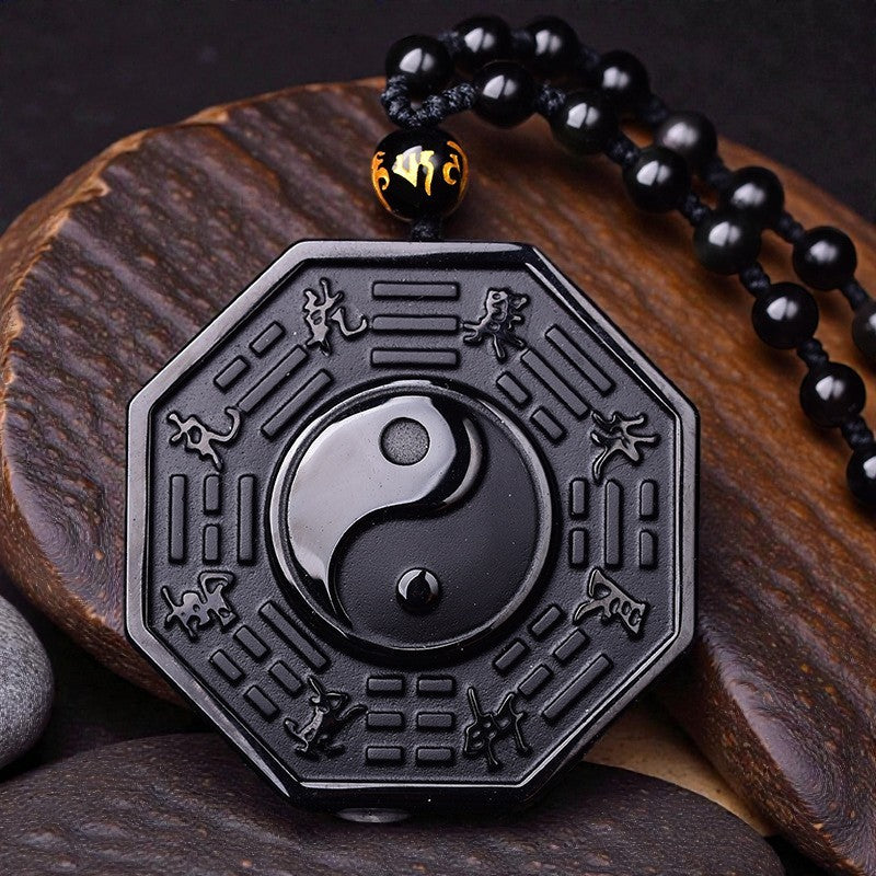 Black Obsidian Stone Necklace - Yin Yang Pendant