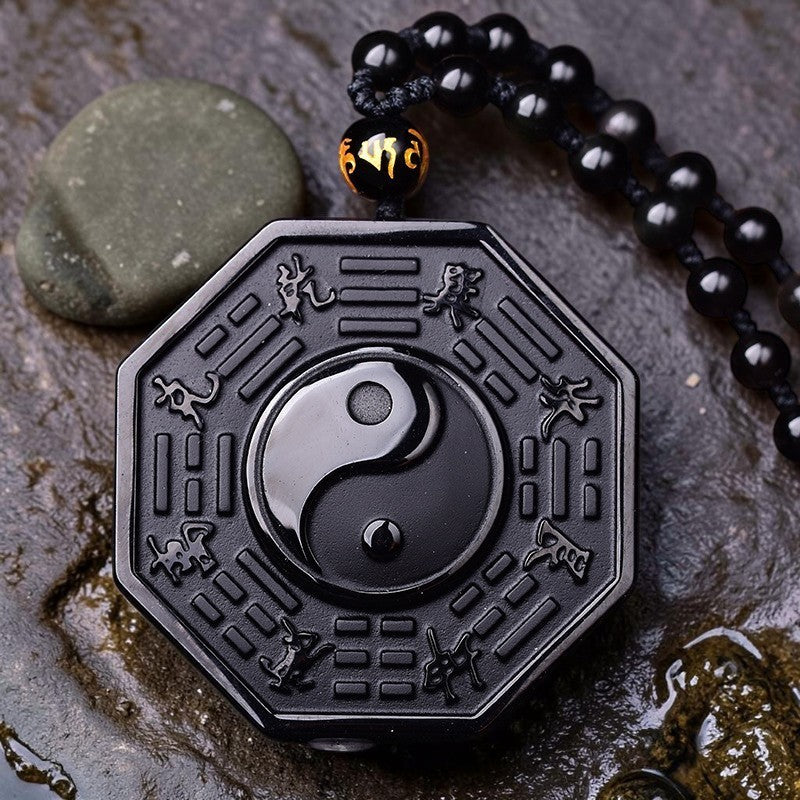 Black Obsidian Necklace — Yin Yang Pendant (Handcrafted)