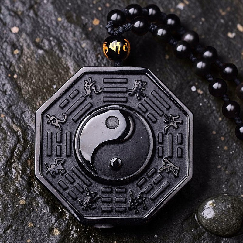 Black Obsidian Necklace — Yin Yang Pendant (Handcrafted)