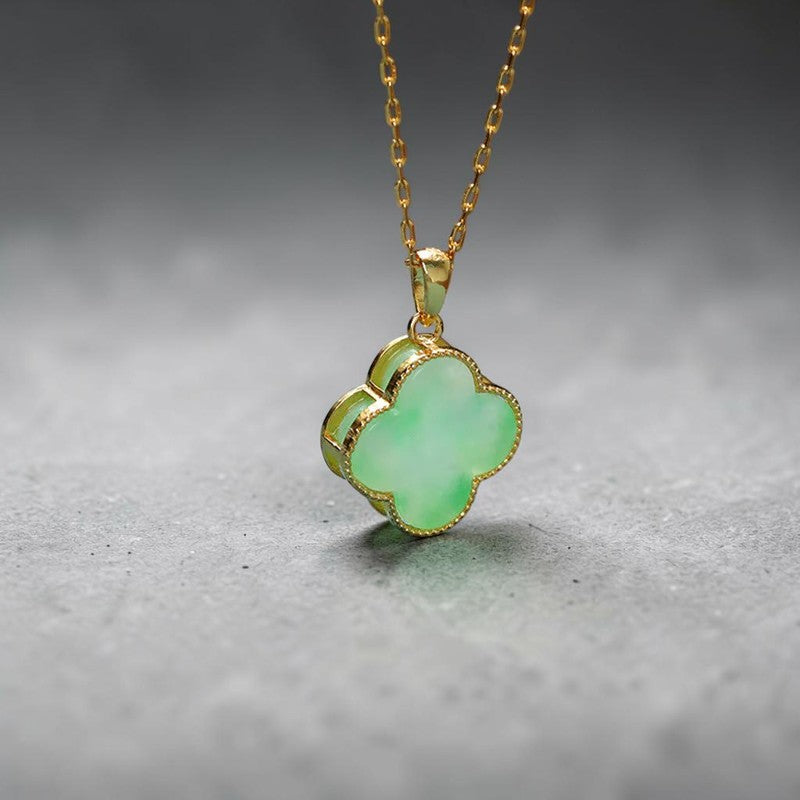 Four-Leaf Clover Necklace — Jade-Pattern Pendant