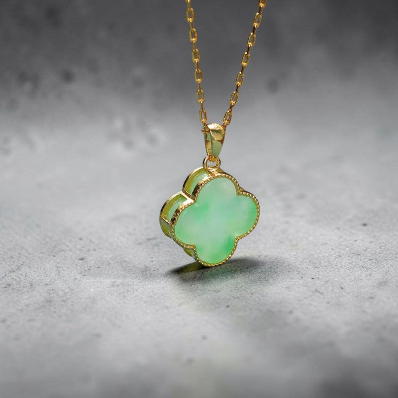 Four-Leaf Clover Necklace — Jade-Pattern Pendant