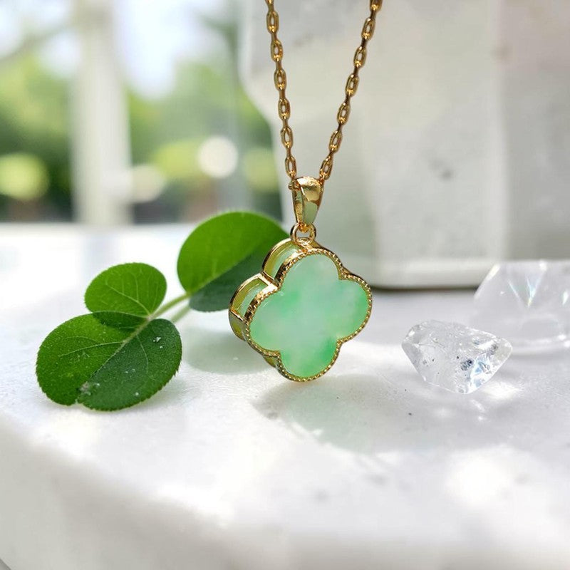 Four-Leaf Clover Necklace — Jade-Pattern Pendant