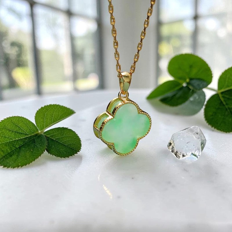 Four-Leaf Clover Necklace — Jade-Pattern Pendant