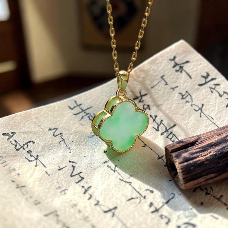 Four-Leaf Clover Necklace — Jade-Pattern Pendant