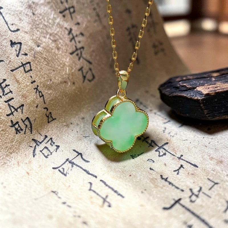 Four-Leaf Clover Necklace — Jade-Pattern Pendant