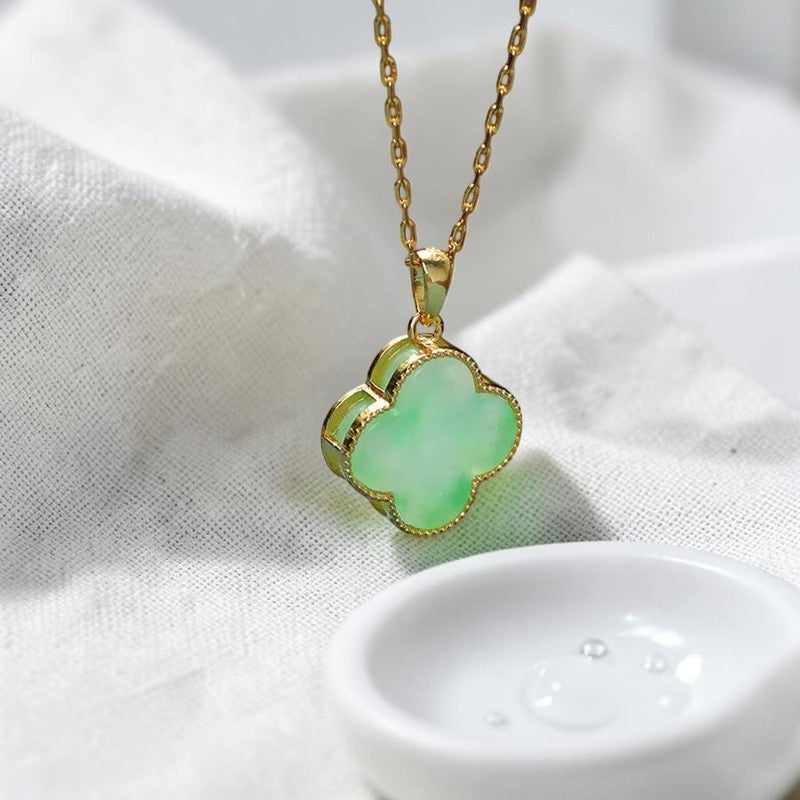 Four-Leaf Clover Necklace — Jade-Pattern Pendant