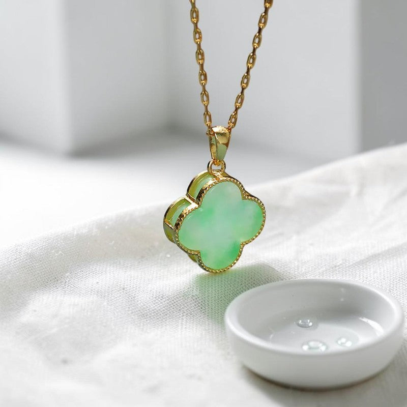 Four-Leaf Clover Necklace — Jade-Pattern Pendant